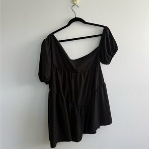 Amazon Black Short Puff Sleeve Tiered Mini Dress